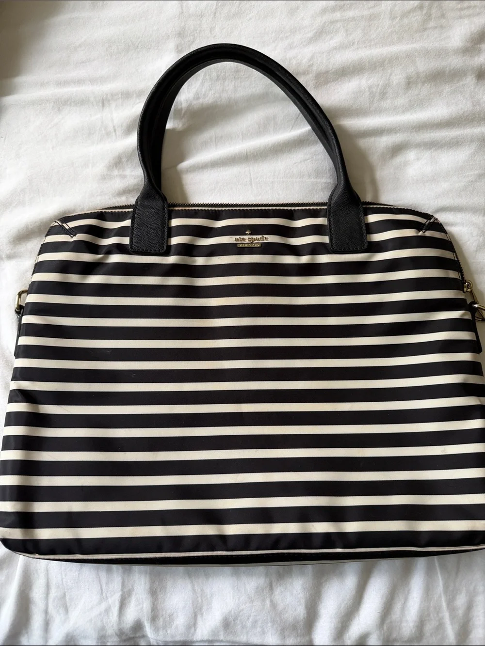 kate spade Black and Ivory Striped Laptop Bag